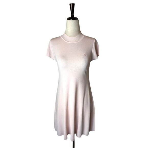 UNIF Dress Women Small Pink Knit Mock Neck Short Sleeve Fit And Flare Mini - Picture 2 of 9